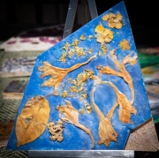 Triangular Dried Flowers in Gold and Blue